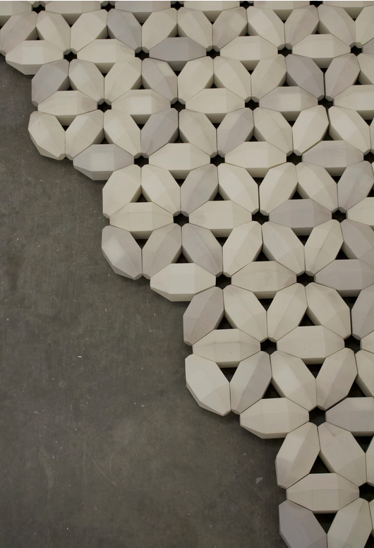 detail of a geometric ceramic installation