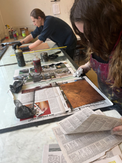 Printmaking Students in studio